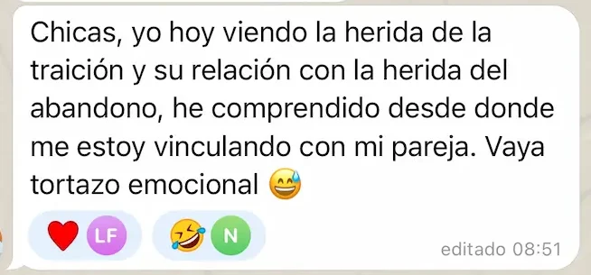 Testimonio del programa Las 5 Heridas del Alma sobre efectividad del programa: comprensión relación de pareja tras herida traición