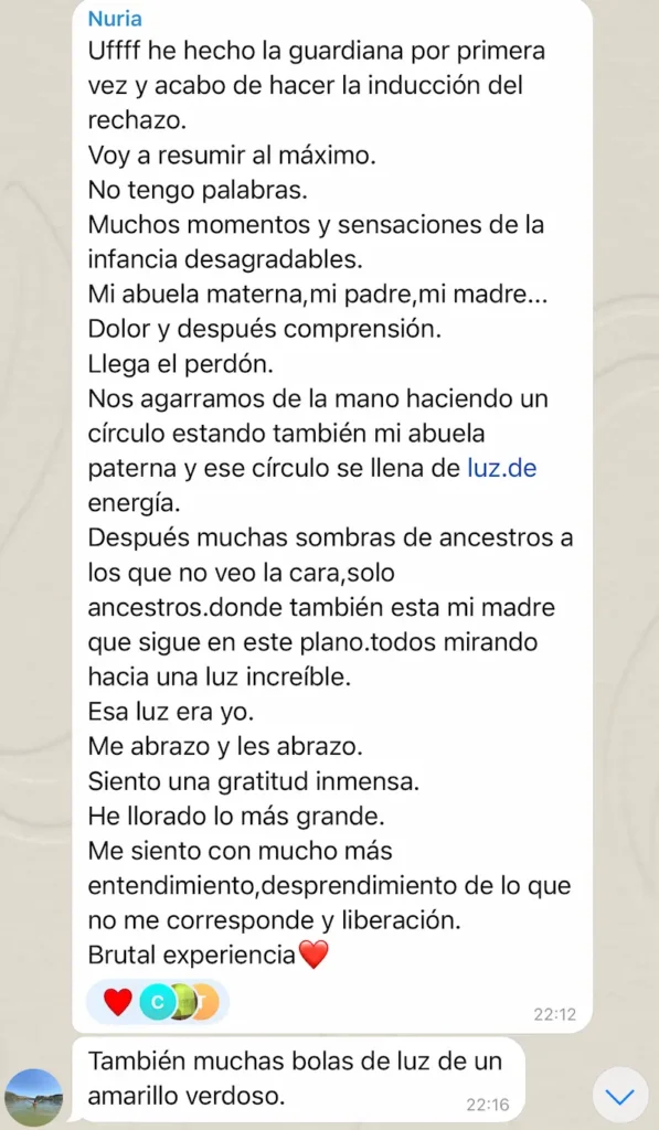 Testimonio programa 5 Heridas sobre la efectividad del programa: Tras inducción rechazo siento una gratitud inmensa, me siento con mucho más entendimiento y liberación